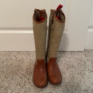 knee high leather and canvas frye boots